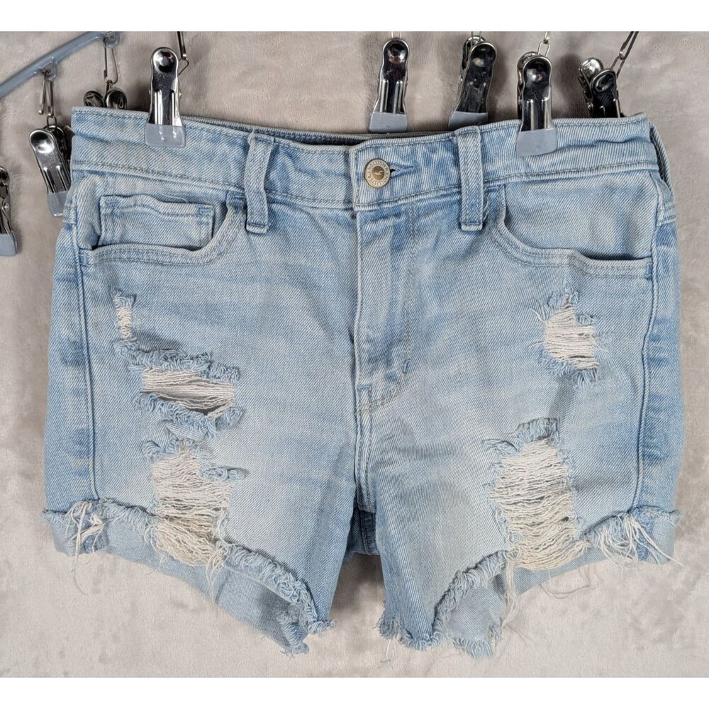 Hollister High Rise Distressed Button Fly Mom Denim Shorts Light Wash Size 3